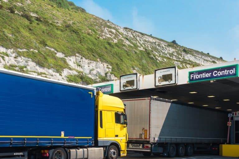 Lorries queue to pass border controls at Dover. Image: Shutterstock