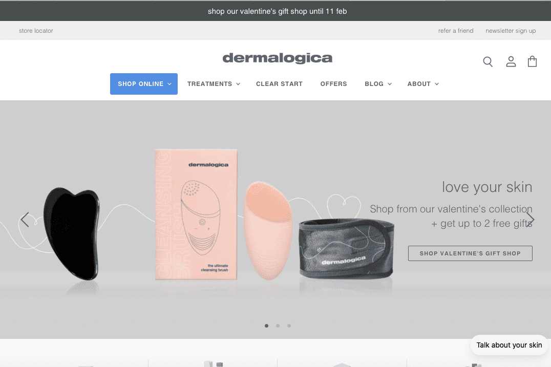 which includes Dermalogica. Screenshot of Dermalogica.co.uk
