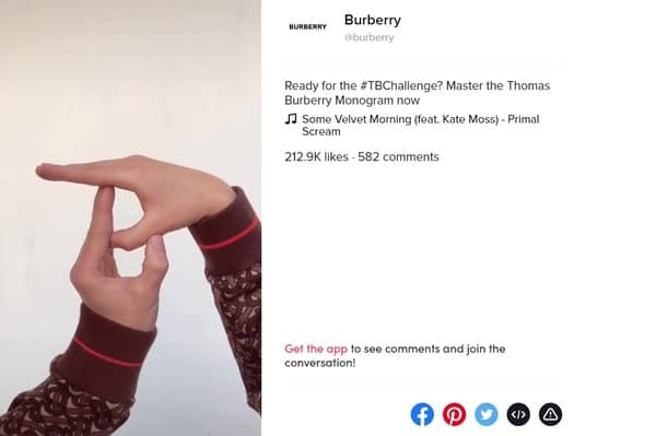 Burberry is engaging with customers on TikTok – and other social media platforms. Image courtesy of Burberry