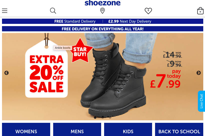 Shoppers moved online fast during lockdown. Image: screenshot of shoezone.com