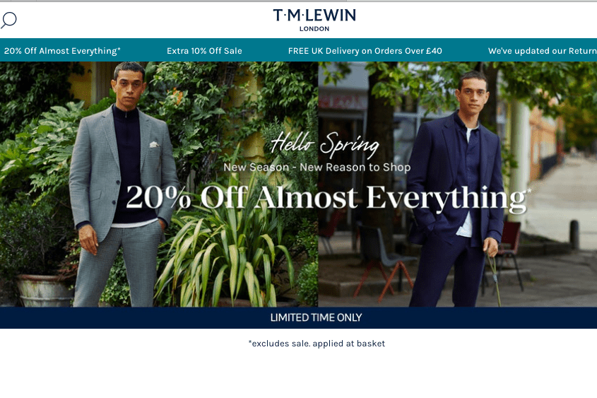 The TM Lewin website continues to operate while a buyer is sought. Image: screenshot of tmlewin.co.uk