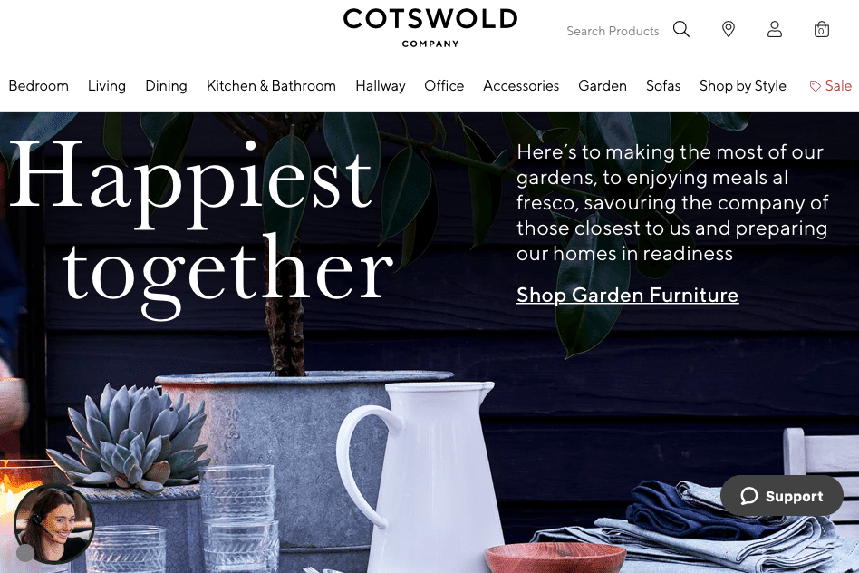 The Cotswold Company sells online and through five showrooms. Image: Screenshot of Cotswoldco.com