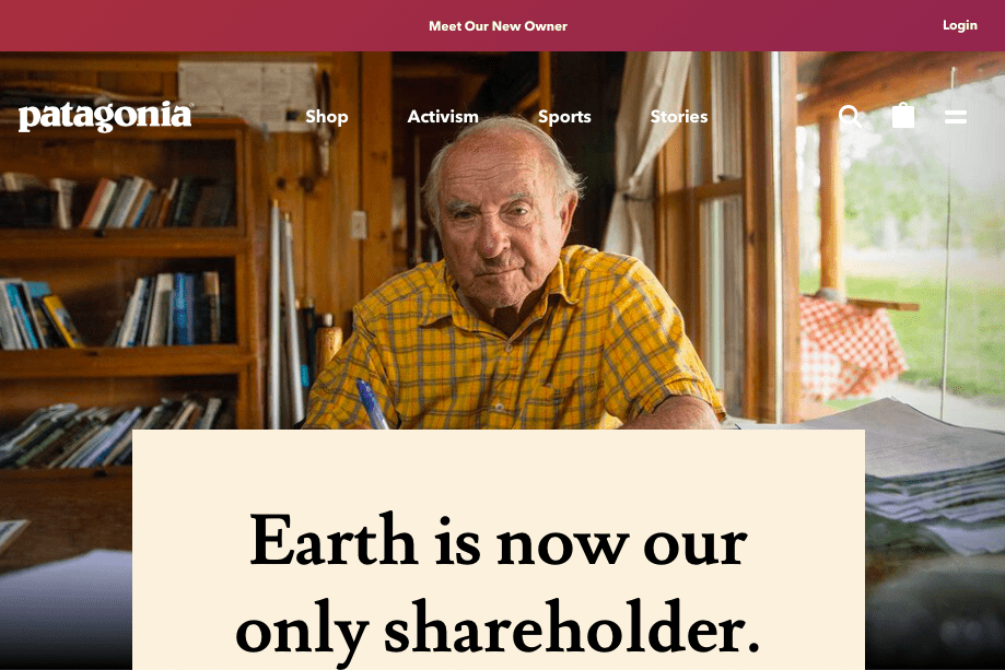 Patagonia founder Yvon Chouinard is transferring ownership of the company he founded to a 'for purpose' status. Image: screenshot of patagonia.com
