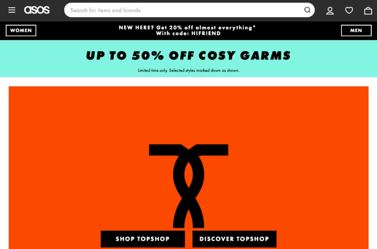 Topshop and Topman now have their own dedicated space on the Asos website. Image: screenshot of Asos.com