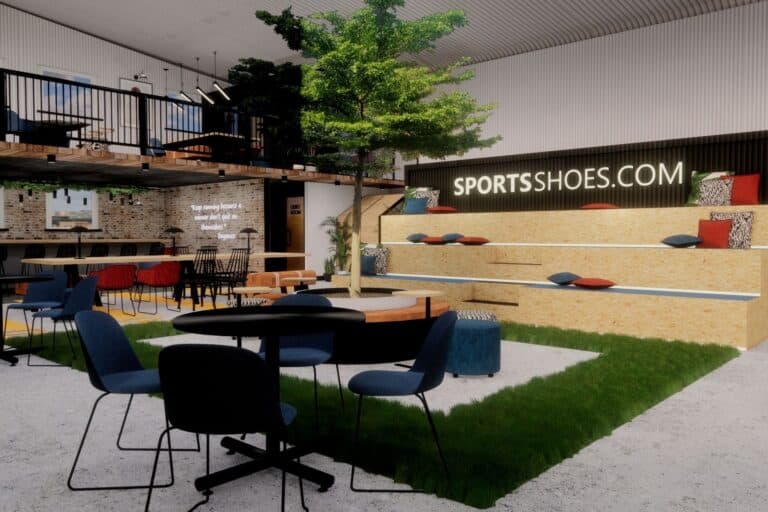 The Unit 2 interior is based on the run, gym and hike elements of the SportsShoes business. Image courtesy of SportsShoes.com