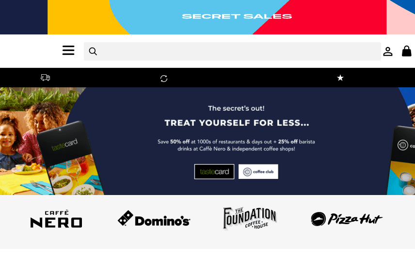 Screenshot of secretsales.com/tastecard/