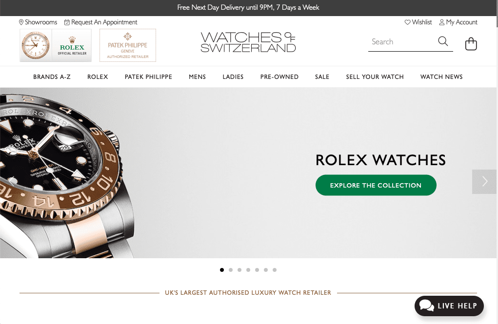 Demand for luxury watches ran ahead of supply over Christmas at Watches of Switzerland. Image: Screenshot of watches-of-switzerland.co.uk