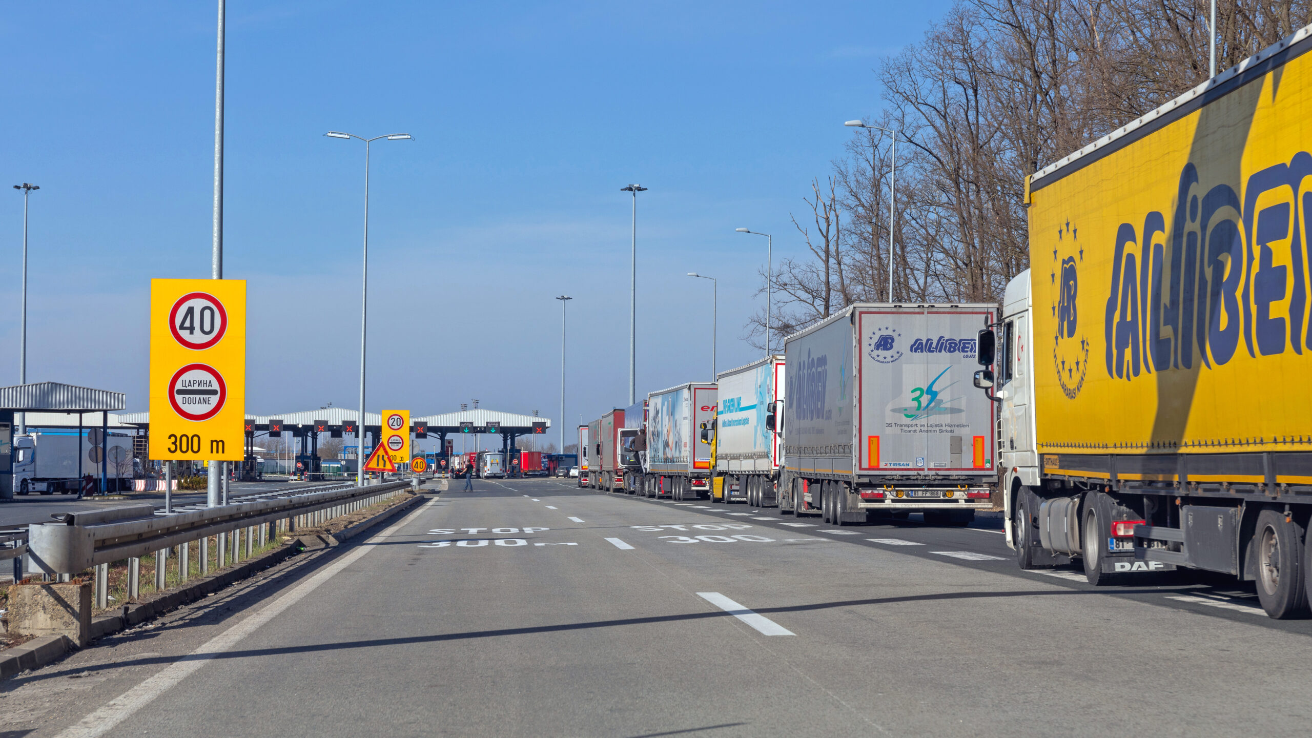 Batrovci,,Serbia,-,February,28,,2017:,Stucked,Trucks,At,European