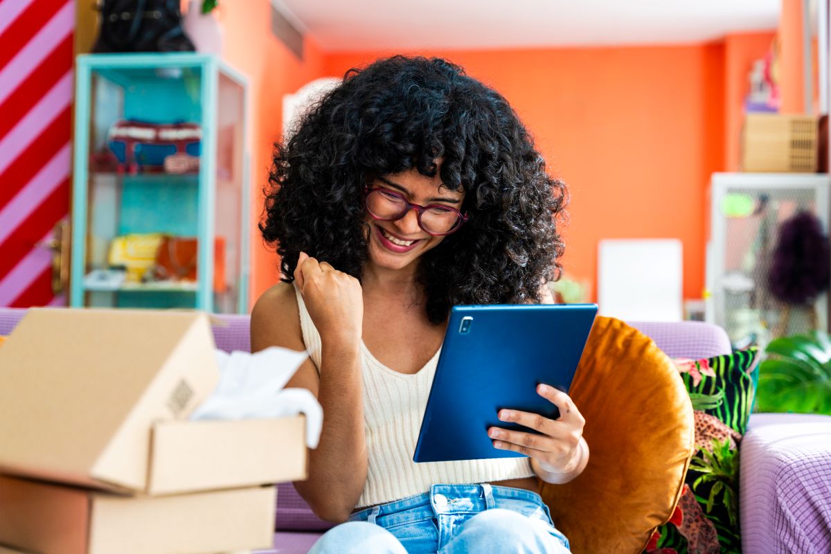 Woman buying second-hand goods online